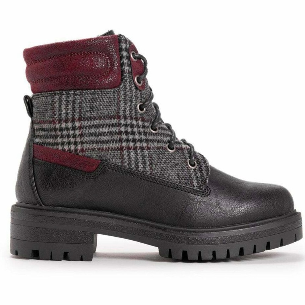 Muk Luks Women’s Catalina Lace Up Ankle Combat Boot Black/Marron/Plaid Sz. 9 NWT - Picture 3 of 8